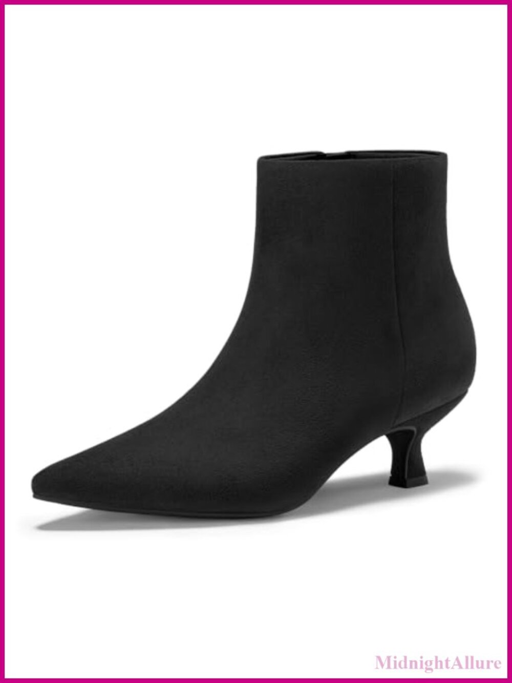 Women's Kitten Heel Ankle Boots 2 Inch Pointed Toe Side Zipper Suede